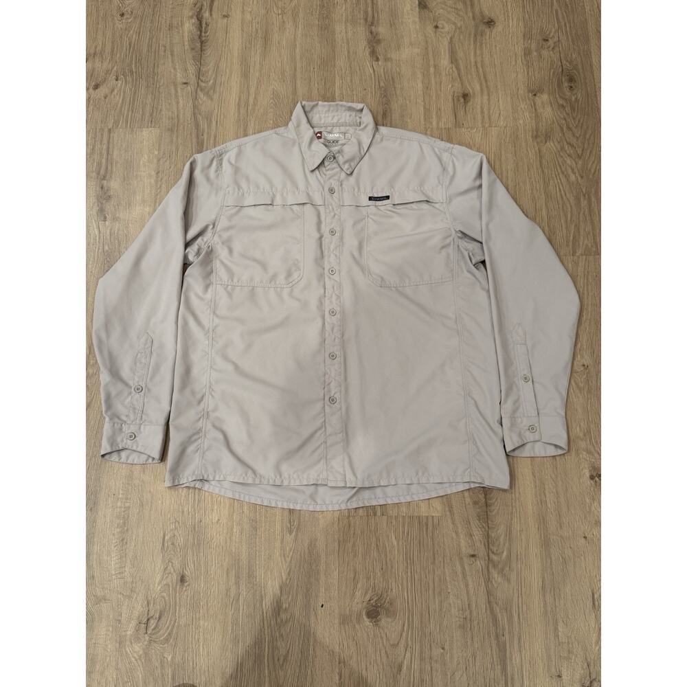Simms Guide Series Shirt Men's XL Beige Fishing Button Up Long Sleeve Vented